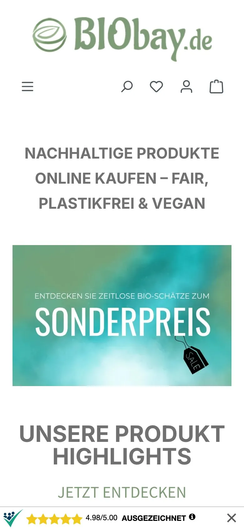 biobay.de auf dem Smartphone nach dem Update