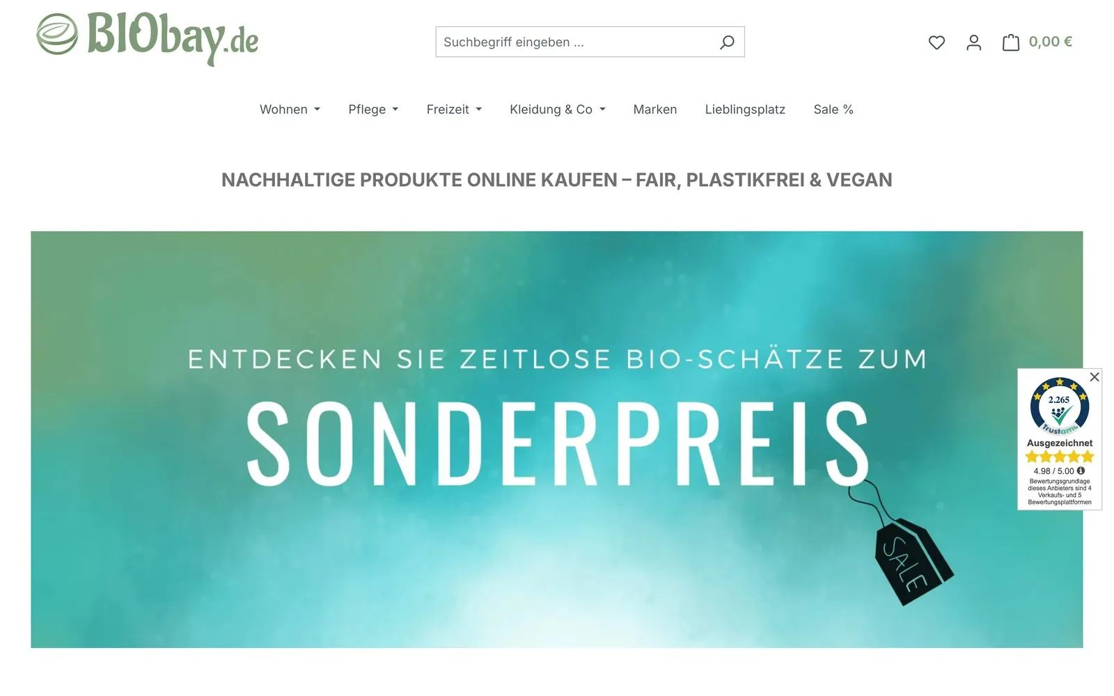 Startseite von biobay.de nach dem Update auf Shopware 6.7
