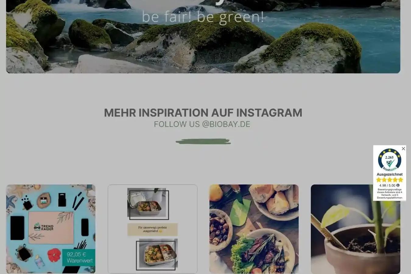 Seitenende vorher: Instagram-Bilder, fast kein Footer