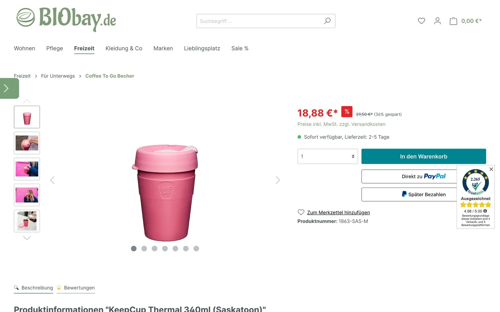 Produktseite vorher
