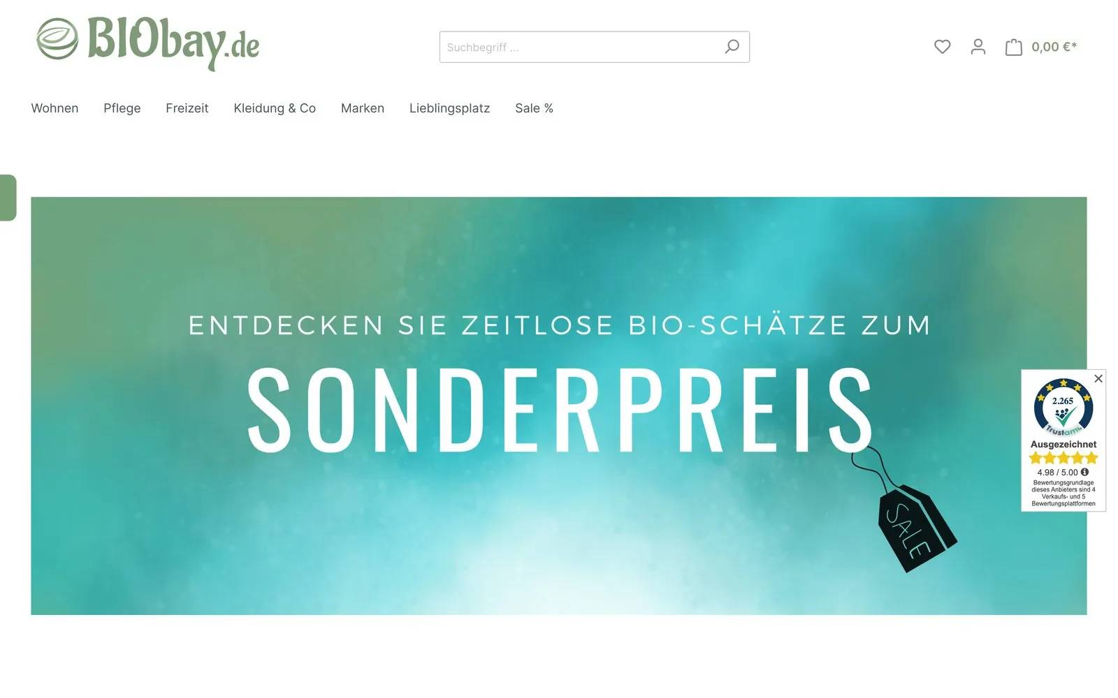 Startseite von biobay.de vor dem Update
