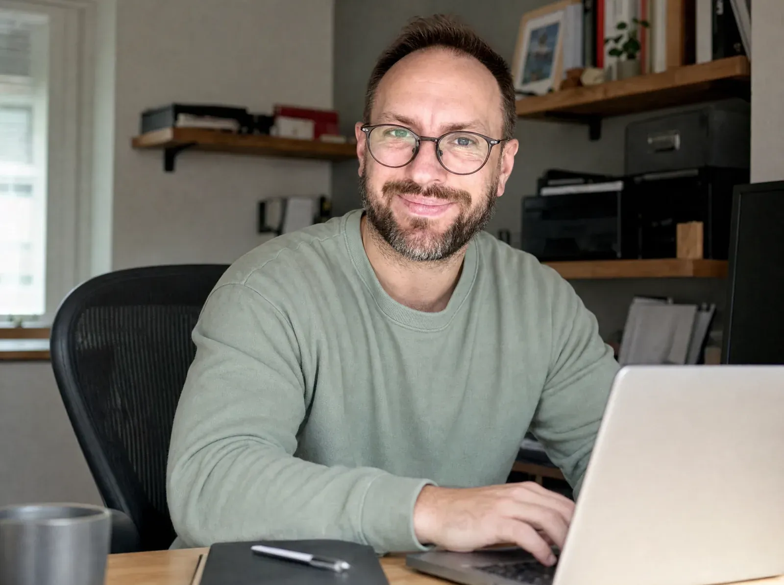 Philipp Thiel bei der Arbeit am Laptop