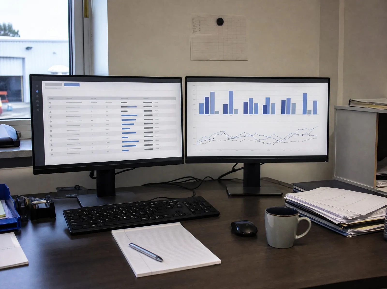 Arbeitsplatz mit digitalen Auswertungen